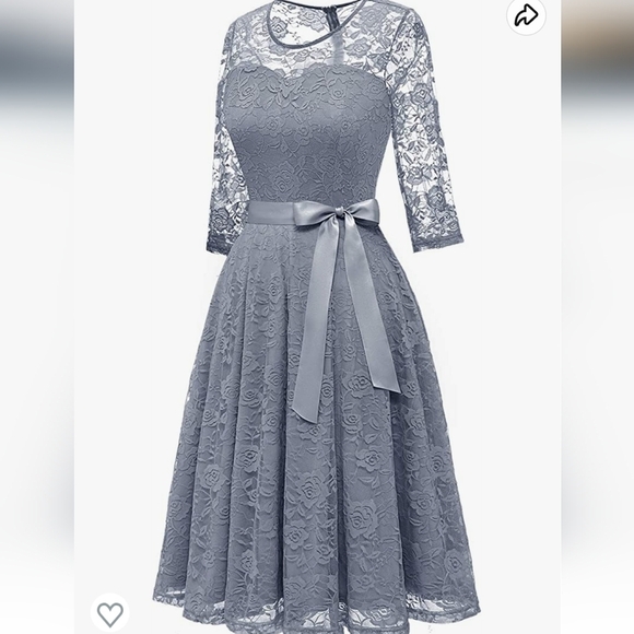 Dressystar Lace  Bridesmaid Dresses w/Sheer Neckline 3/4 sleeves in B-Grey 3XL - Picture 2 of 11
